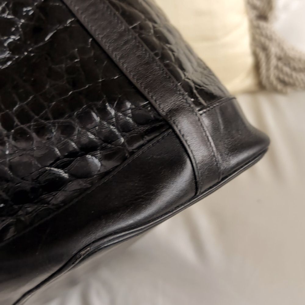 Vintge Salvatore Ferragamo Genuine  Croc Black Leather Drawstring Bu… - Picture 3 of 16